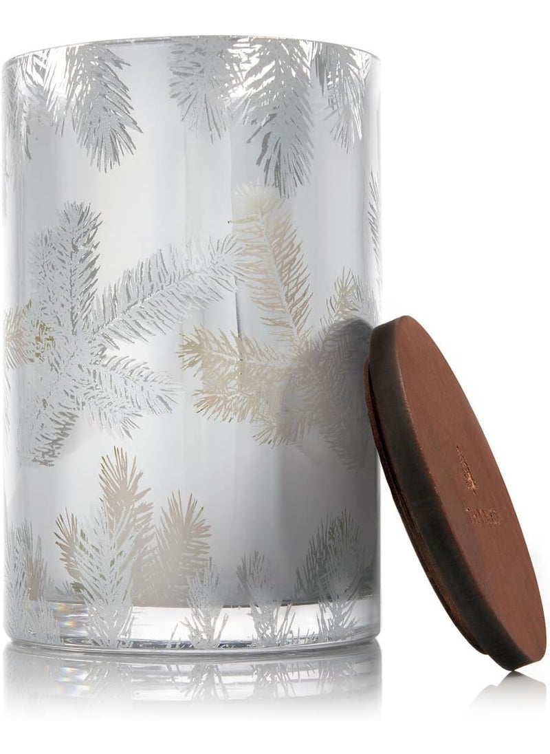 Thymes Frasier Fir Candles - Statement Collection - Silver with Pine Needle Design - Scented Candles for Home Decor - Notes of Siberian Fir Needles, Cedarwood & Sandalwood - Medium Luminary (20 oz)