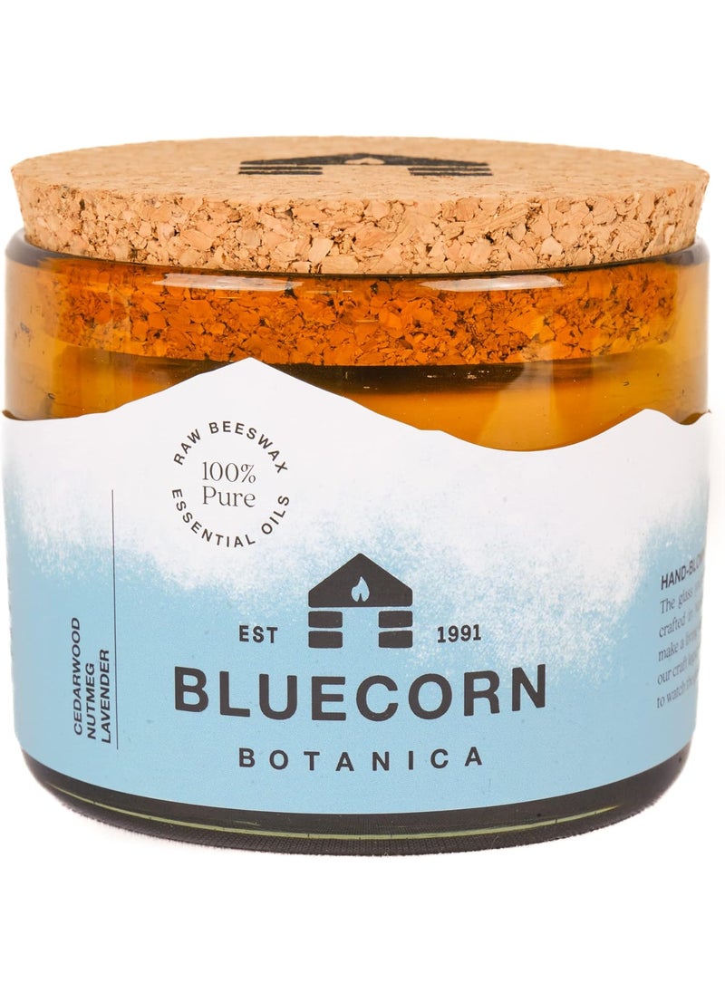 Cedarwood, Nutmeg & Lavender Essential Oil & Pure Beeswax Candle in Blown Glass Jar. Bluecorn Beeswax Botanica. Non-Toxic Scented Candle in 100% Recycled Glass. Large 3-Wick Candle - 22 oz.