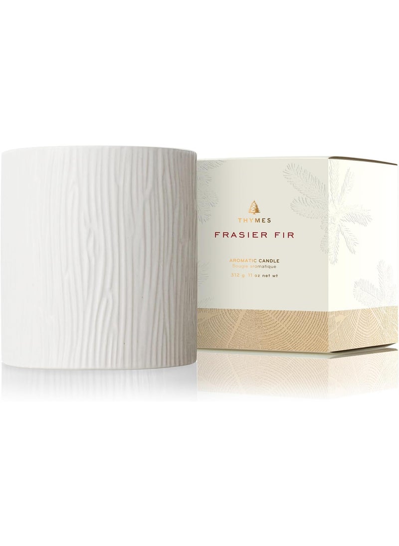 Thymes Frasier Fir Candle - Gilded Collection - Wood Grain Ceramic Design with 24-Karate Gold Rim - Mountain Fresh Fragrance - Elegant Winter Candle Scents - Gifts for Women & Men (Medium, 11 oz)
