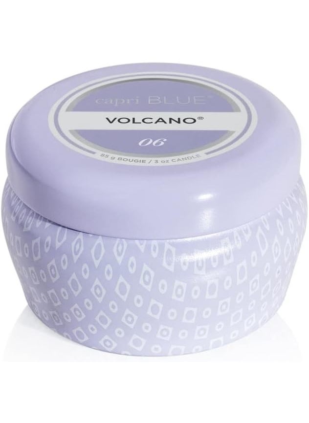 Capri Blue Volcano Scented Mini Tin Jar Candle - Printed Mini Tin Candles for Home Scented with Tropical Fruit & Sugared Citrus - Long Lasting Soy Wax Blend - Lavender Colored (3 oz)