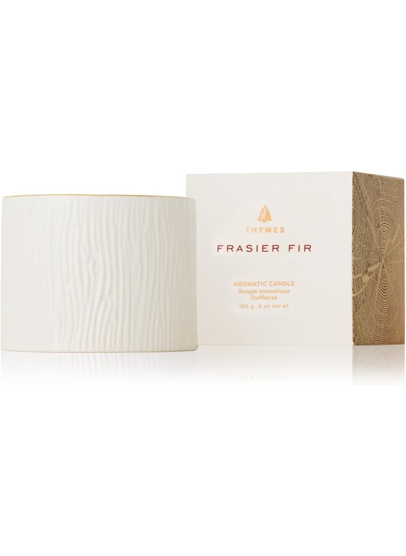 Thymes Frasier Fir Candle - Gilded Collection - Wood Grain Ceramic Design with 24-Karate Gold Rim - Mountain Fresh Fragrance - Elegant Winter Candle Scents - Gifts for Women & Men (Petite, 6 oz)