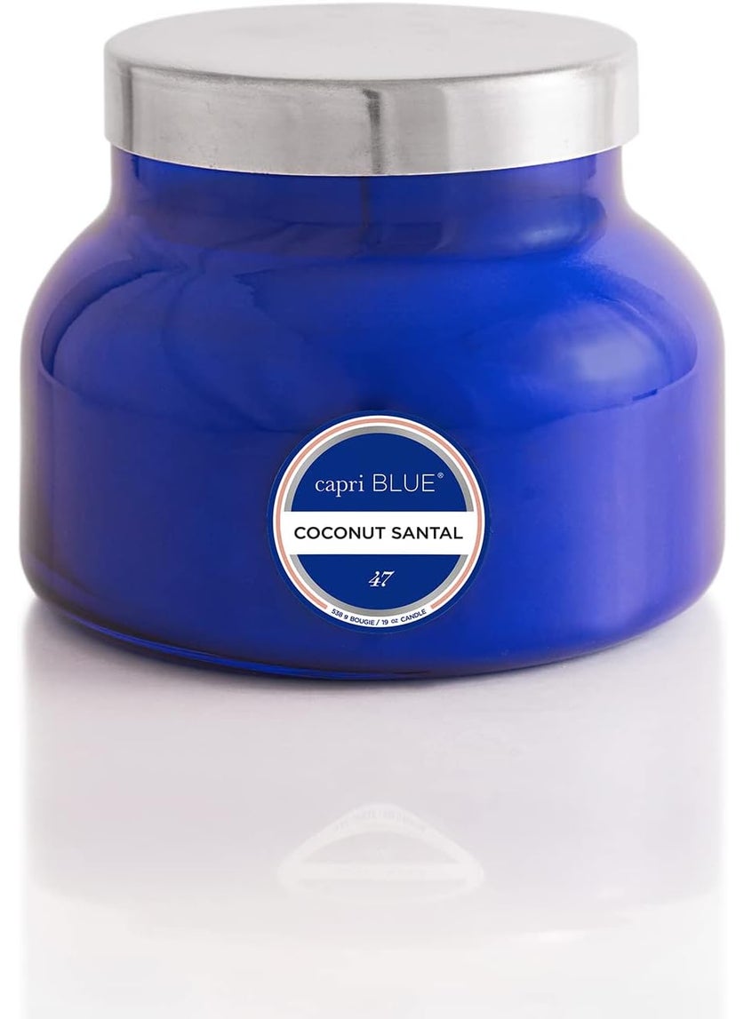 Capri Blue Signature Jar Candles - Long Lasting Soy Wax Blend - Luxury Tropical Scented Candles - Comes in Blue Decorative Glass Jar (Coconut Santal, 19 oz)