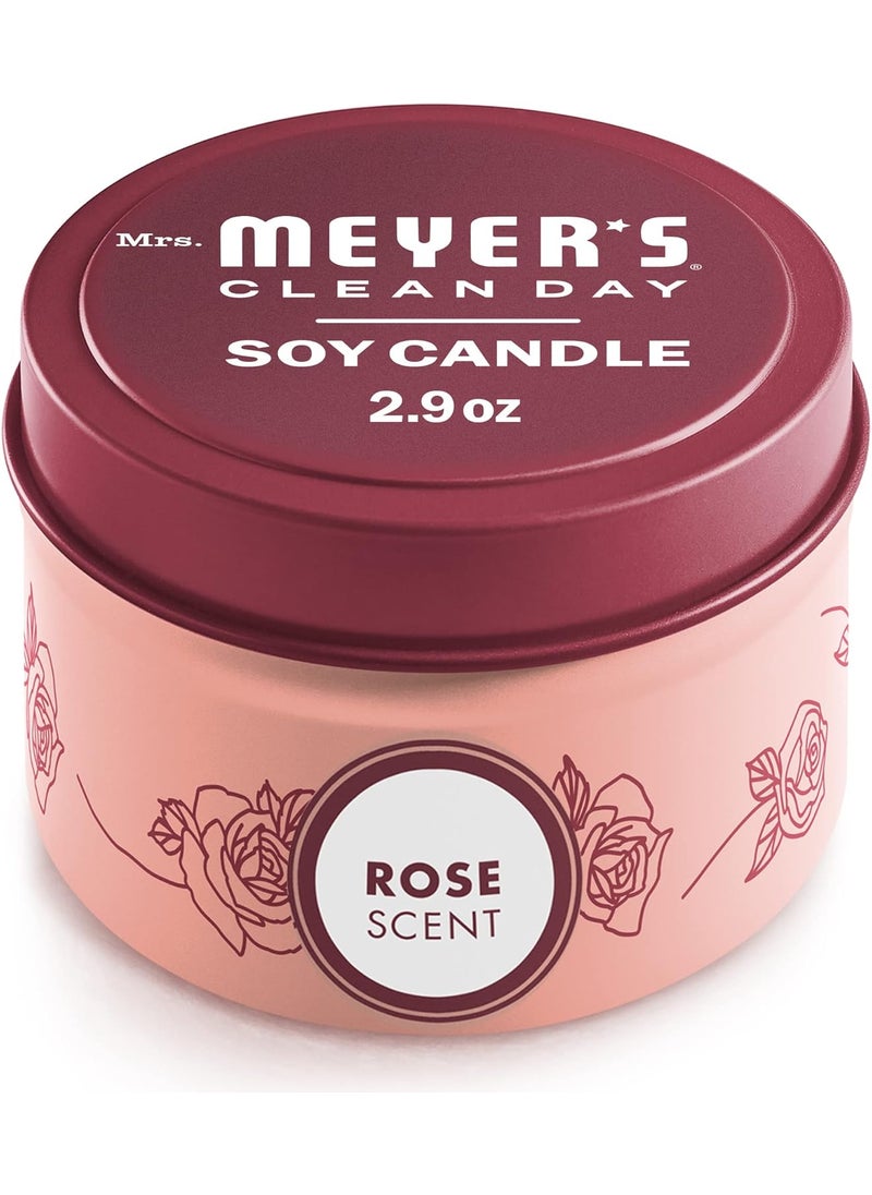 MRS. MEYER'S CLEAN DAY Soy Tin Candle, 12 Hour Burn Time, Made with Soy Wax and Essential Oils, Rose, 2.9 oz