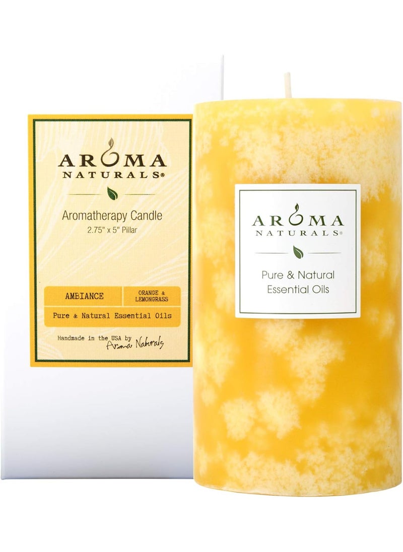 Aroma Naturals Orange and Lemongrass Essential Oil Scented Pillar Candle, Ambiance, 2.75 inch x 5 inch, Yellow