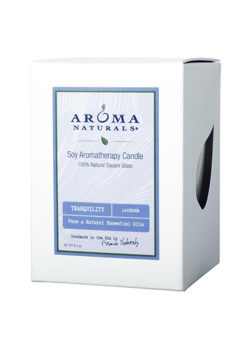 Aroma Naturals Tranquility Square Glass Soy Candle, Lavender, 6.8 Ounce