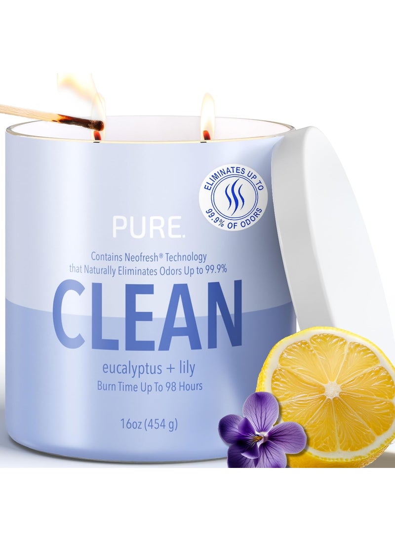 Candle-Lite Pure Eucalyptus & Lily Scented Candles, Mothers Day Gifts for Mom, Odor-Eliminating Neofresh Technology 99.9%, 16 oz 2-Wick Jar, 98 Hours Burn Time