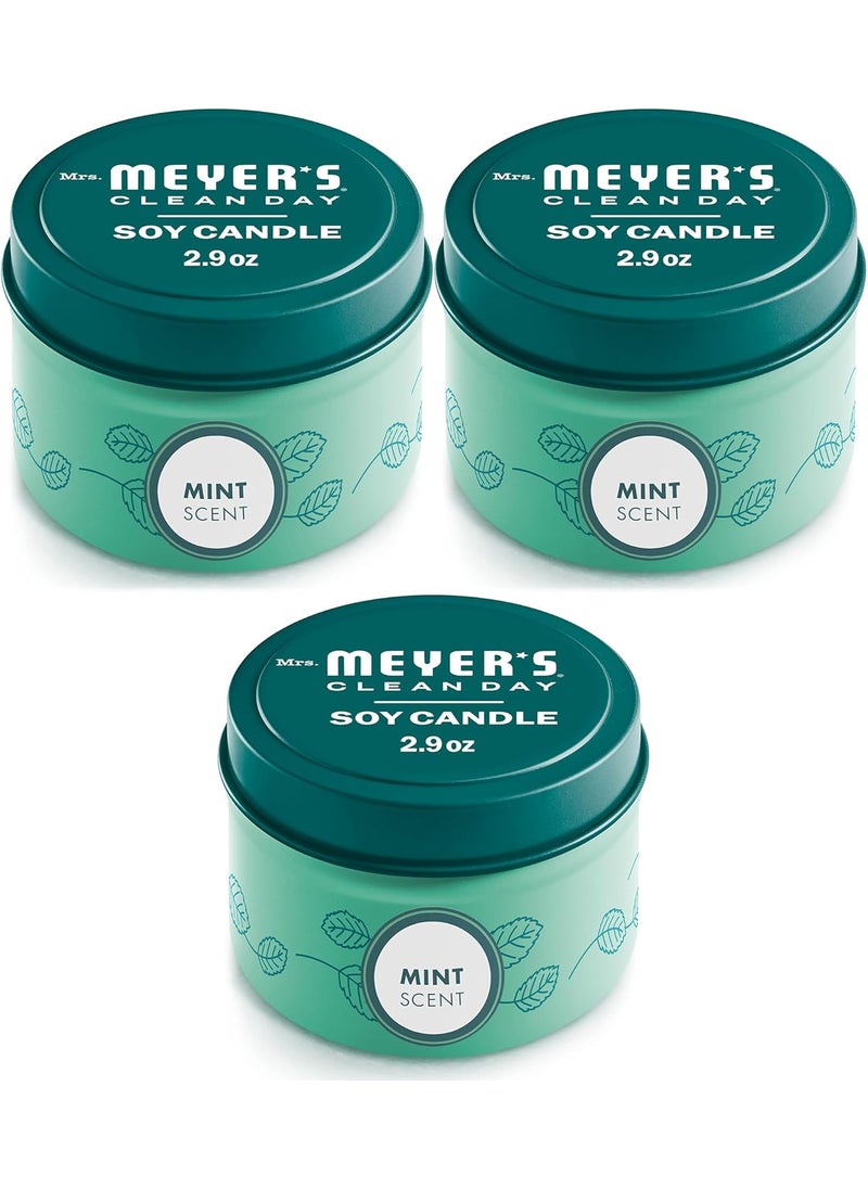 MRS. MEYER'S CLEAN DAY Soy Tin Candle, 3 Pack, 12 Hour Burn Time, Made with Soy Wax and Essential Oils, 2.9 oz, Mint