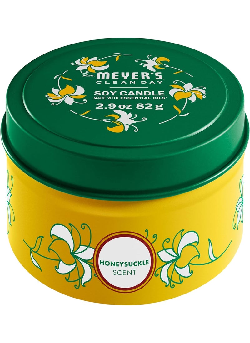 MRS. MEYER'S CLEAN DAY Soy Tin Candle, 12 Hour Burn Time, Made with Soy Wax and Essential Oils, Honeysuckle, 2.9 oz