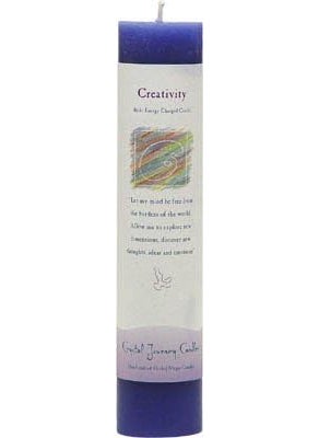 Crystal Journey Reiki Charged Herbal Magic Pillar Candle - Creativity - Made with Aromatherapy Essential Oils of Rose and Cinnamon