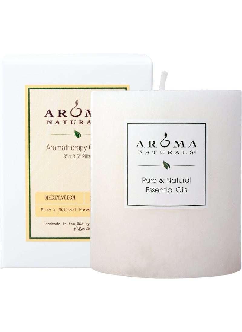 Aroma Naturals Patchouli and Frankincense Essential Oil White Scented Pillar Candle, Meditation, 3 inch x 3.5 inch