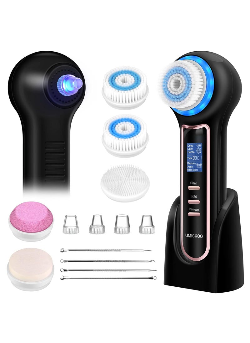 Face Scrubber Exfoliator,Facial Cleansing Brush Waterproof with LCD Screen,Blackhead Remover Vacuum with 5 Brush Heads,Face Spin Brush for Exfoliating, Massaging and Deep Pore Cleansing