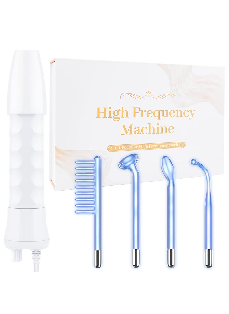 High Frequency Facial Wand - Uaike Portable Handheld Blue High Frequency Skin Facial Machine at Home - Skin Face Wand Device with 4 Different Blue Glass Tubes