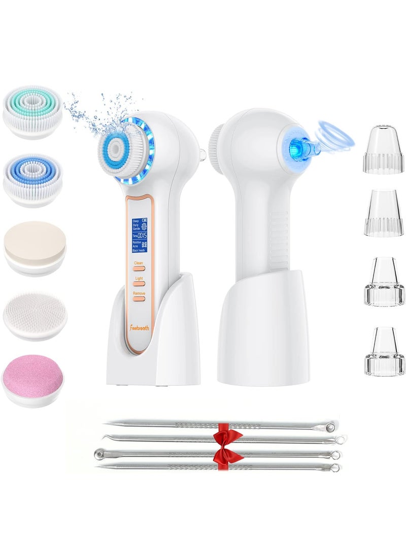 Facial Cleansing Brush with Blackhead Remover, 3 in 1 Waterproof Face Scrubber with 3 Speed Modes, Blackhead Pore Vacuum with 3 Suction Levels, Deep Cleansing, Fully Rechargeable