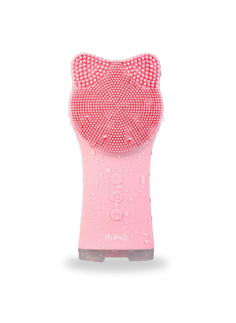 MIA Facial Cleansing Brush, Waterproof Rechargeable Face Cleansing Brush, with Soft Silicone and Adjustable Sonic Vibration, for Deep Cleansing Gentle Exfoliating and Massaging (Pink)