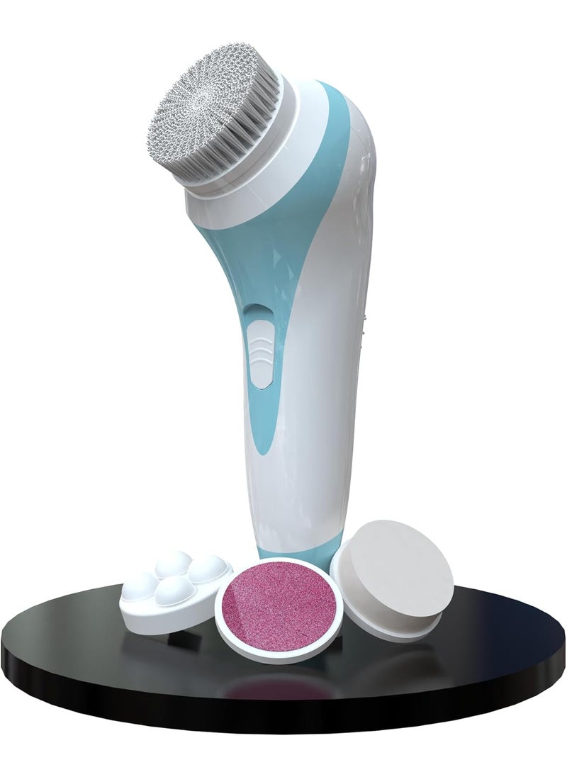 Bella Ciao 5-Piece Sonic Facial Cleansing Brush Set, Blue | Battery Operated Face Scrubber Exfoliator, Makeup Remover Skin Care Tools w/ 4 Attachments| Face Cleansing Brush, Skin Exfoliator for Body
