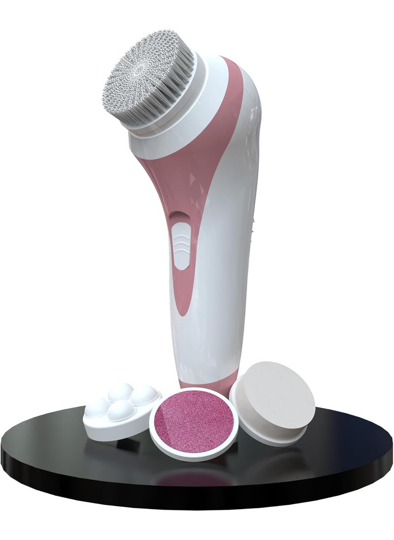 Bella Ciao 5-Piece Sonic Facial Cleansing Brush Set, Pink | Battery Operated Face Scrubber Exfoliator, Makeup Remover Skin Care Tools w/ 4 Attachments| Face Cleansing Brush, Skin Exfoliator for Body