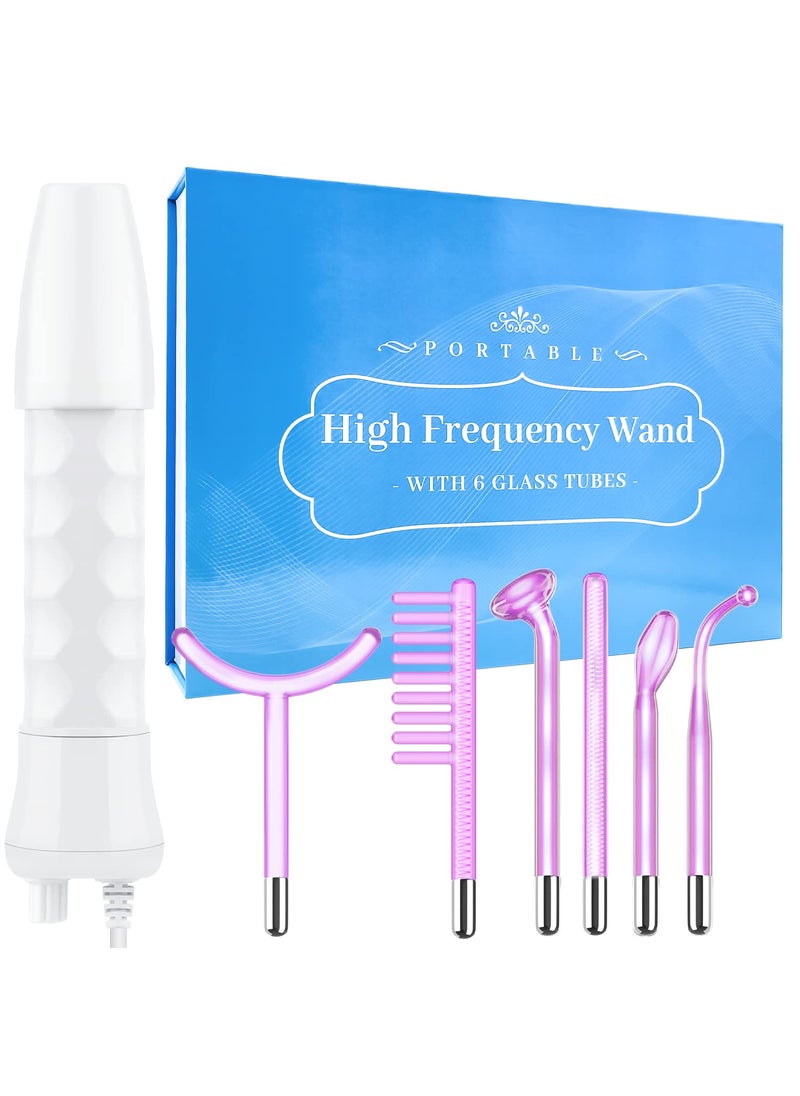 High Frequency Facial Wand - Uaike 6 in 1 Violet Portable Handheld High Frequency Facial Machine with 6 Pcs Purple Glass Tubes - at Home Face Skin Wand Device for Neck/Body/Hair/Face
