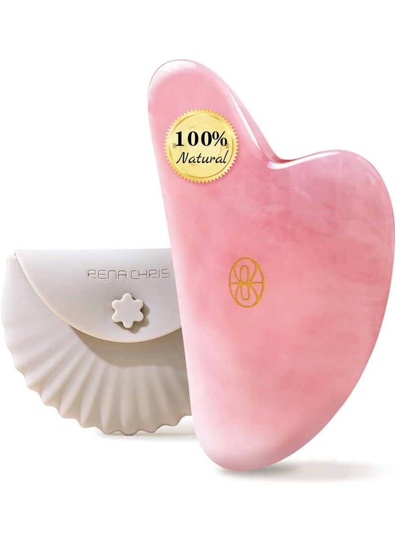 Rena Chris Gua Sha Facial Tools-Fuller, Ergonomic Rose Quartz Jade Gua Sha Stone for Face Massage,Jawline Sculpting and Puffiness Reducing, Skin Care Massager(Pink)