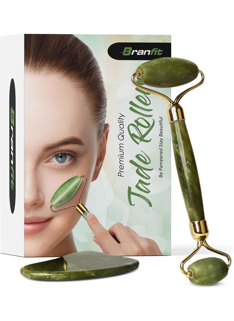 Gua Sha Massage Tool Jade Roller Skin Care Kit Face Roller, Natural Jade Roller Beauty Product for Anti-Aging & Anti-Wrinkle Treatment, Facial Massager Wand for Neck and Puffy Eye Area