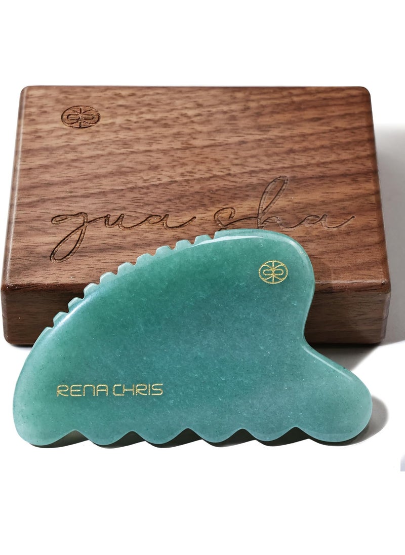 Rena Chris Gua Sha Facial Tool, Natural Jade Stone Body Gua sha with Exquisite Wooden Box, Large Guasha Suitable for Face Lifting, Puffiness Reducing and Whole-Body Massage, Skin Care Massager