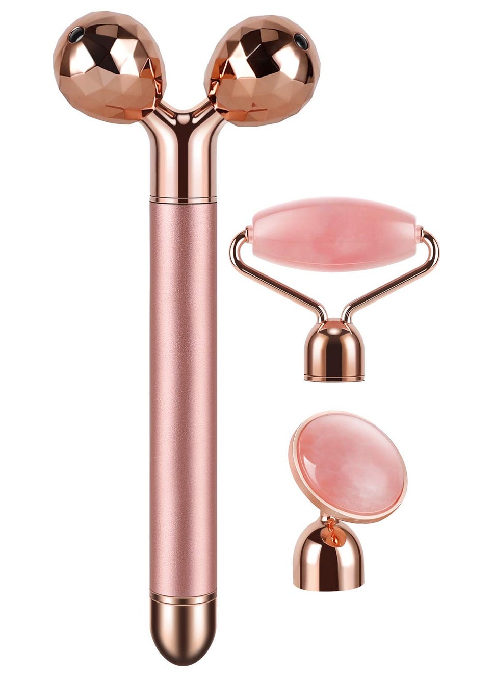 3-IN-1 Electric Jade Roller 3D Roller Facial Roller & Face Massager, Rose Quartz