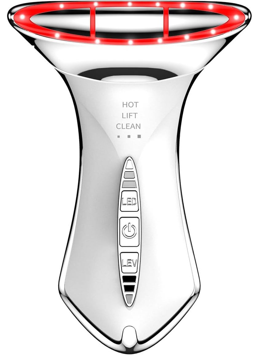 True Beauty Glow Facial Massager for Neck Care, Red Light for Face,Water Resistant 5-in-1 Led Facial Sculptor (White-Silver)