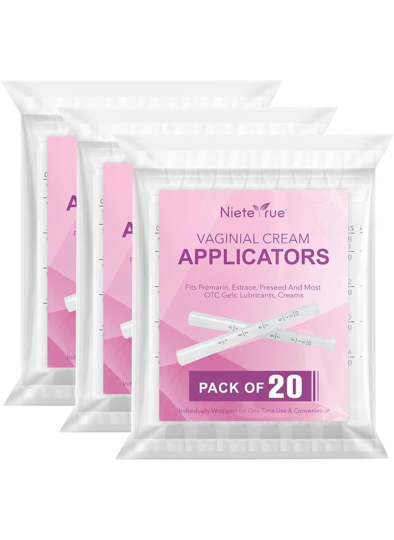60 Packs Vaginial Cream Applicators Disposable Dosage Markings Plastic Individually Wrapped Fit to Most Cream, Gels, Feminine Care Vaginial Applicators