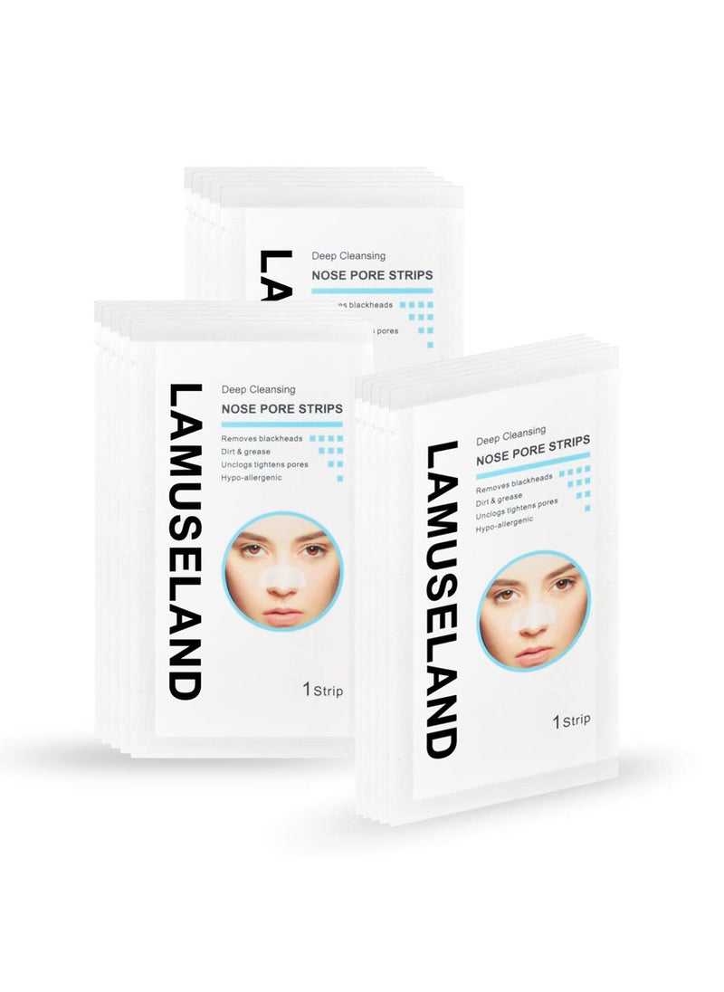 LAMUSELAND Deep Cleansing Pore Strips, 30 Pcs Nose Strip Set for Blackhead Removal Cleaner Facial Mask for Women Men (30 Strips)