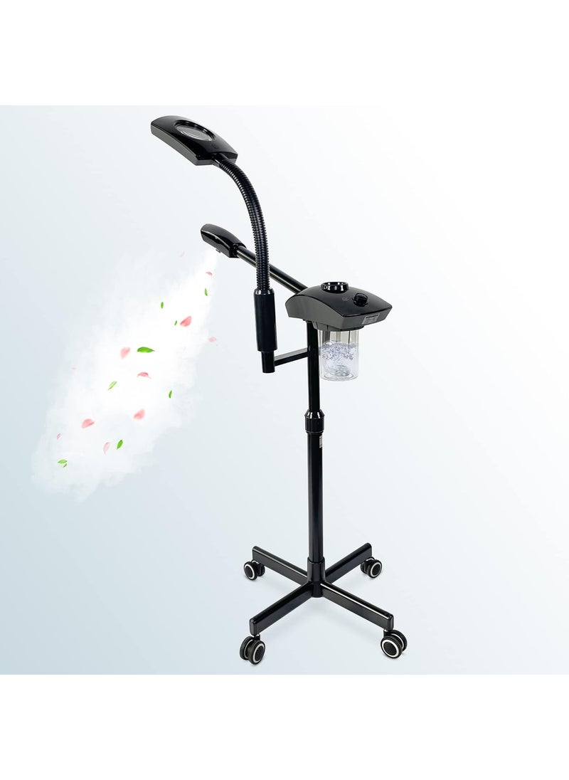 KINGSTEAM Professional Facial Steamer, 2 in 1 Ozone Facial Steamer on Wheels with 3X Magnifying Lamp, Hot Mist Steam Machine with Time Preset Function for Face Spa, Home, Aromatherapy and Skin Clinic