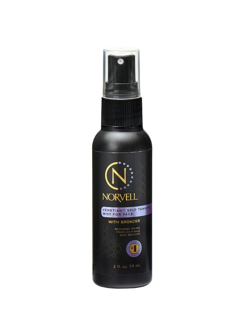 Norvell Venetian Sunless Self Tanning Mist for Face - Non Comedogenic Facial Bronzing Tanner Spray for Natural Sun-Kissed Glow, 2 fl.oz.