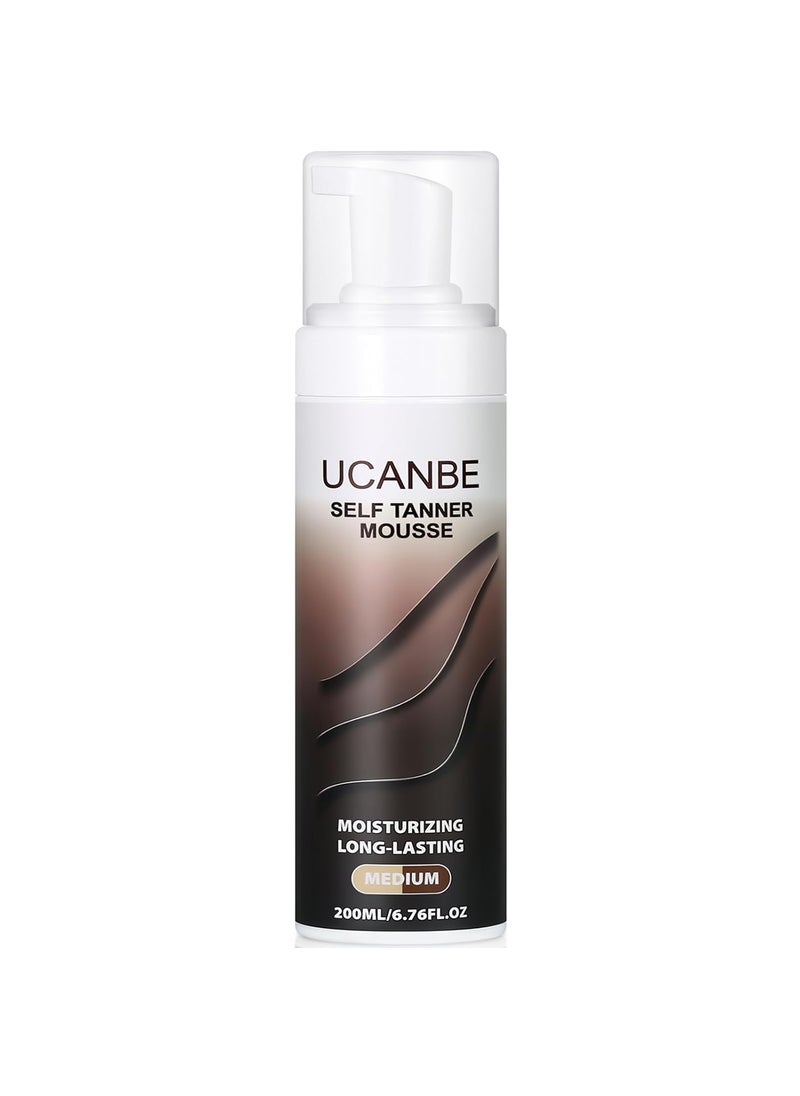 UCANBE Self Tanner Mousse - Sunless Self Tanning Foam, Fast Drying Fake Tan for Fair to Sun-kissed Skin, Lightweight, Streak Free Natural Glow, 6.76Fl Oz - Medium