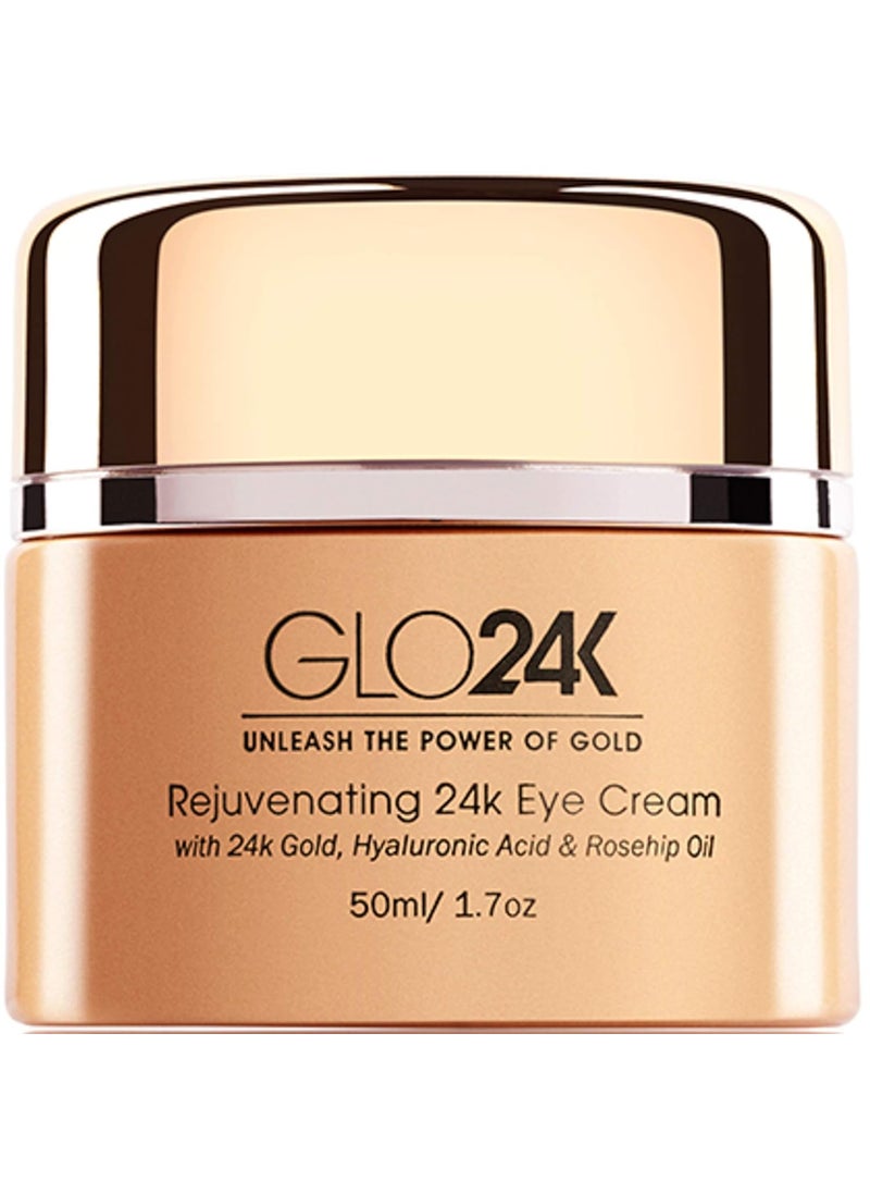 GLO24K Eye Cream with 24k Gold, Hyaluronic Acid, Rosehip Oil, and Vitamins. Minimizes wrinkles and fine-lines around the eyes