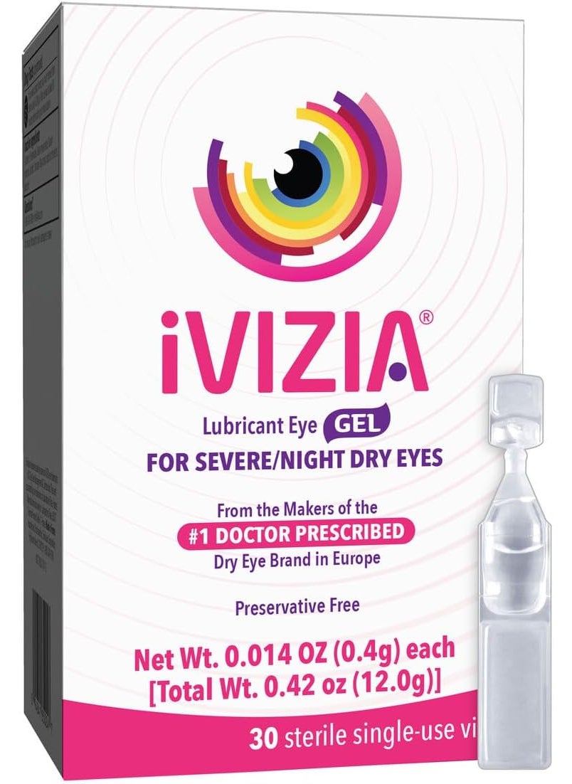 iVIZIA Lubricant Eye Gel for Severe and Nighttime Dry Eye Relief, Preservative-Free, Moisturizing, 30 Sterile Single-Use Vials Packaging May Vary