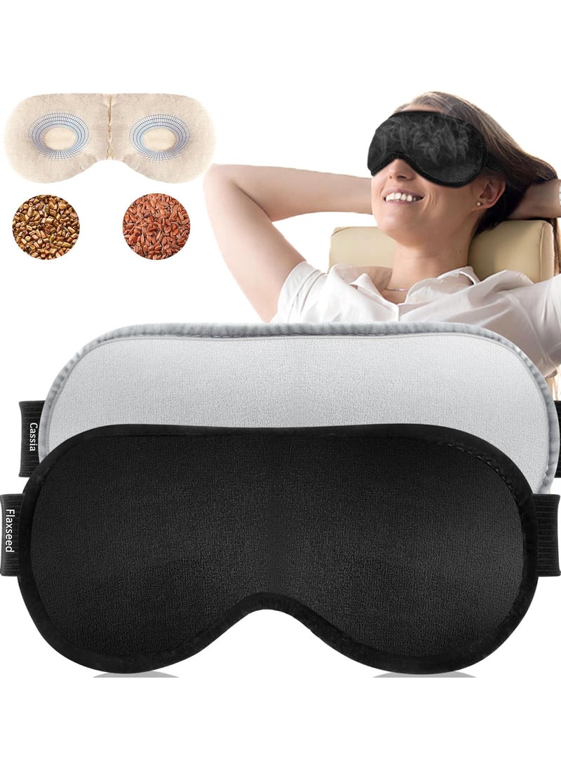 Heated Eye Mask (2-Packs), FSA/HSA Eligible Moist Warm Eye Compress Microwave with Flaxseed Cassia Seed, Weighted Eye Mask for Sleeping, Dry Eyes, Stye Eye Treatment, Relief Eye Fatigue (Black&Grey)