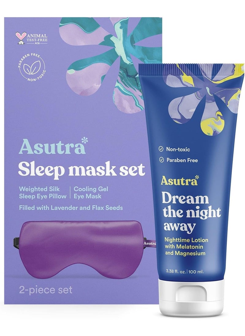 ASUTRA Dream Sleep Bundle - Purple Silk Eye Pillow Box Set and Dream The Night Away Lotion with Magnesium and Melatonin