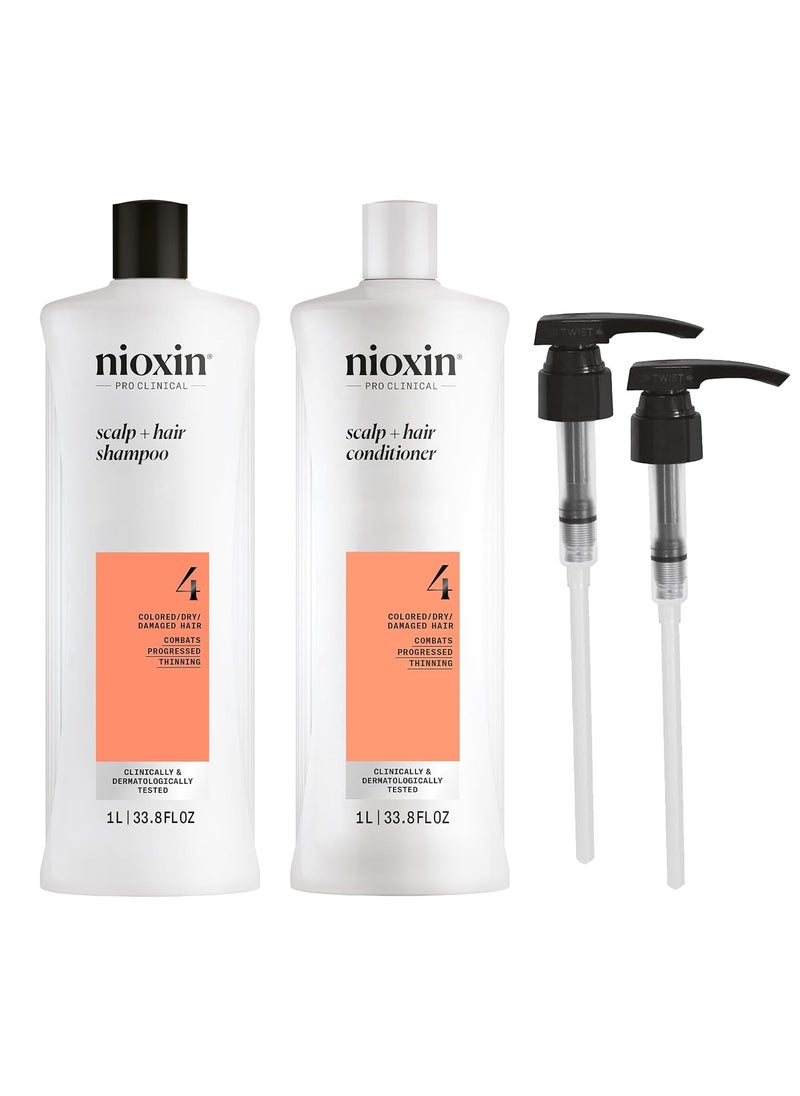 Nioxin Shampoo & Conditioner Liter Duo Sets | Prepacks with Pumps Included | Systems 1-4 | For Natural, Colored, & Damaged Hair with Light to Progressed Thinning | Strengthen & Boost Hair Density