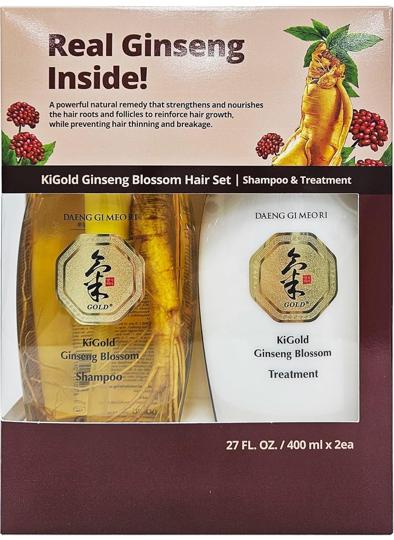 Daeng Gi Meo Ri - Ki Gold Ginseng Blossom Hair Set, Shampoo 13.5FL OZ/400ml and Treatment 13.5FL OZ/400ml