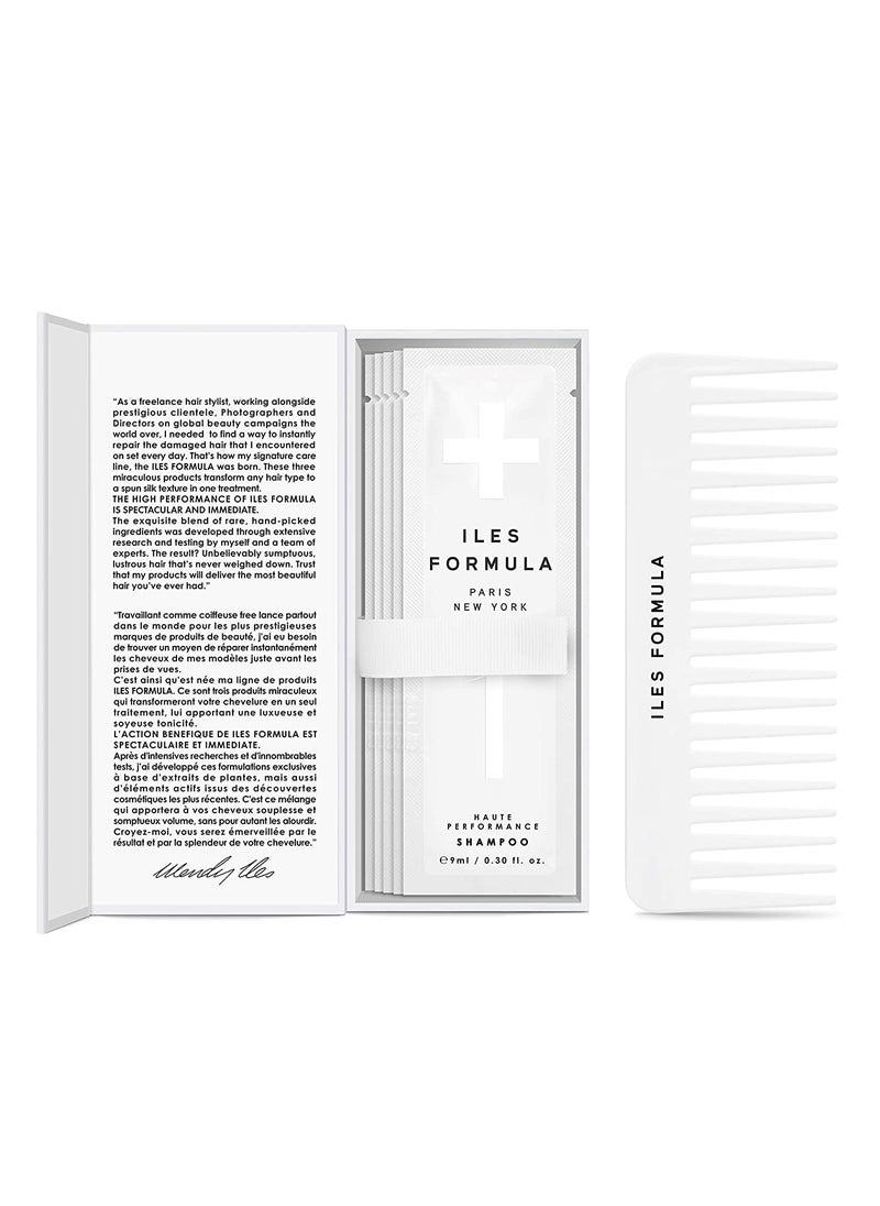 Iles Formula Discovery + Travel Kit: Cleanse, Repair, and Protect All Hair Types, Haute Performance Shampoo + Conditioner + Finishing Serum & Comb, 4 Sachets
