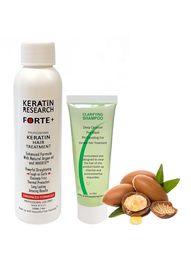 Keratin Forte Brazilian Blowout Treatment with Clarifying Shampoo - Extra Strength 120ml Formula for Curly Hair with Moroccan Argan Oil by Keratin Research