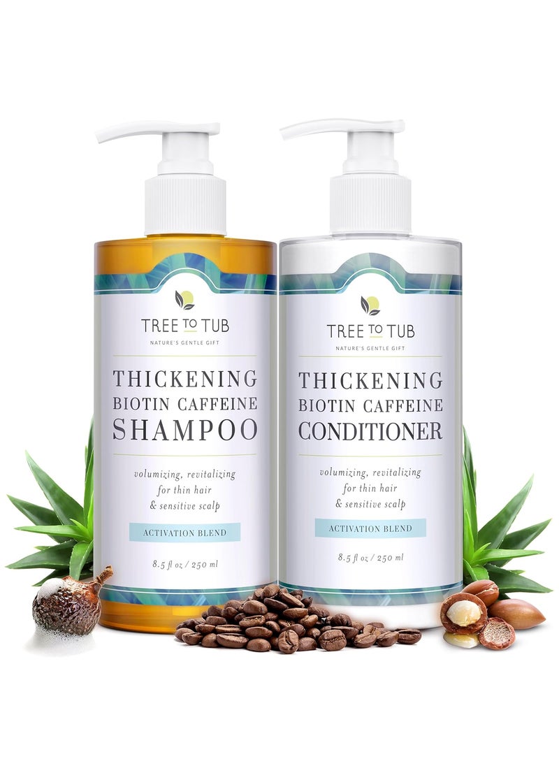 Tree To Tub Volumizing Biotin Shampoo and Conditioner Set - Activating Caffeine for Fuller Hair, Thickening Shampoo and Conditioner for Women & Men, Sulfate Free w/Natural Soapberry Organic Argan Oil