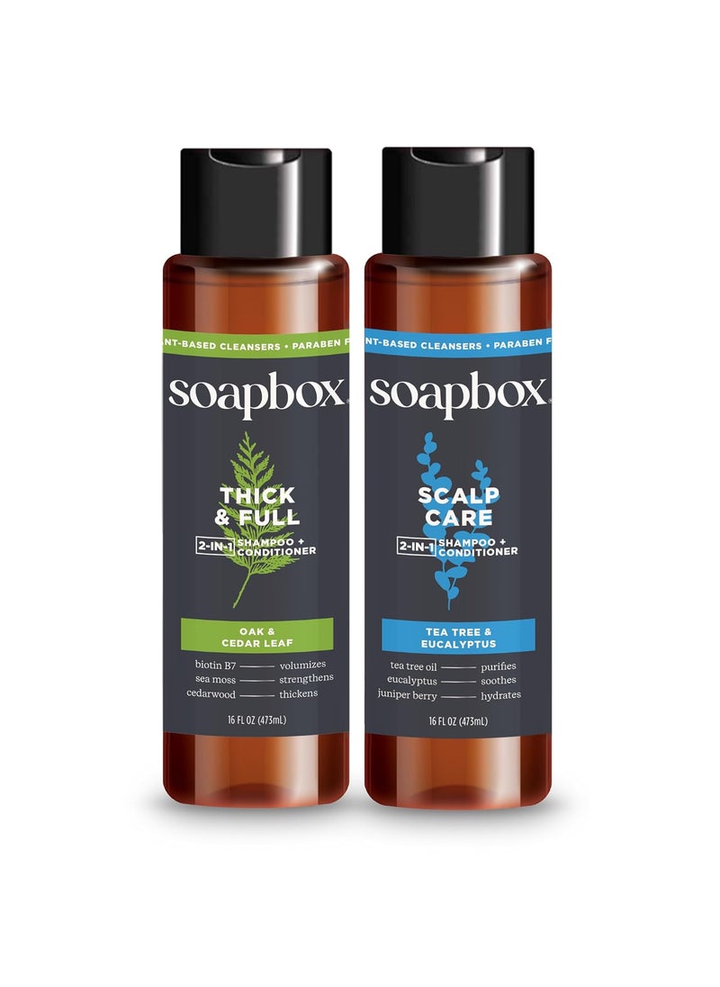 Soapbox Men's Shampoo and Conditioner Variety Duo, One Thick and Full & One Scalp Care, 2 in 1 For Men, Mens Shampoo & Conditioner, 16oz
