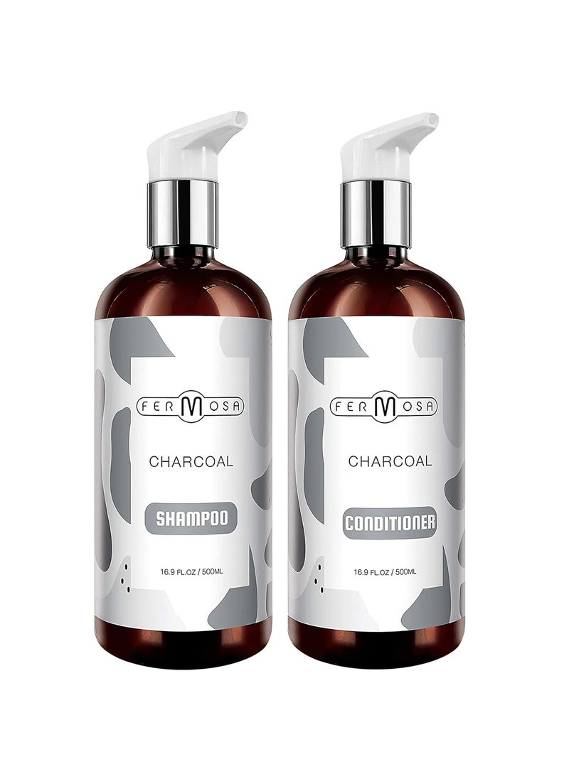 Fermosa Charcoal Shampoo and Conditioner Bundle - Charcoal Detox, For Dry & Itchy Scalp, Anti Dandruff, Cleansing & Purifying, Buildup Removal, Sulfate Free, 16.9oz Each
