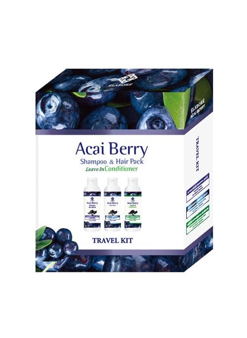 Elabore Acai Berry Travel Kit [Shampoo, Pack, Leave-in] 3oz each.