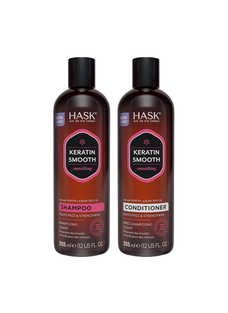 HASK Keratin Smoothing Shampoo + Conditioner Set for All Hair Types, Color Safe, Gluten-Free, Sulfate-Free, Paraben-Free, Cruelty-Free - 1 Shampoo and 1 Conditioner