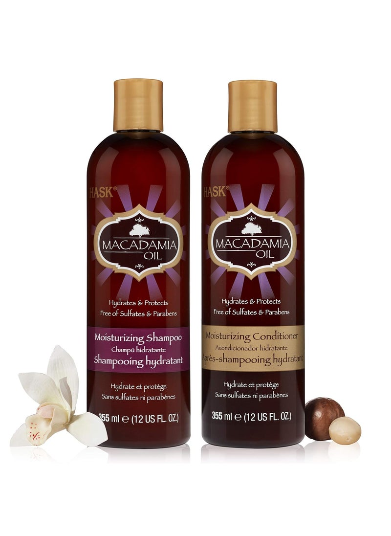 HASK MACADAMIA OIL Moisturizing Shampoo + Conditioner Set for All Hair Types, Color Safe, Gluten-Free, Sulfate-Free, Paraben-Free, Cruelty-Free - 1 Shampoo and 1 Conditioner