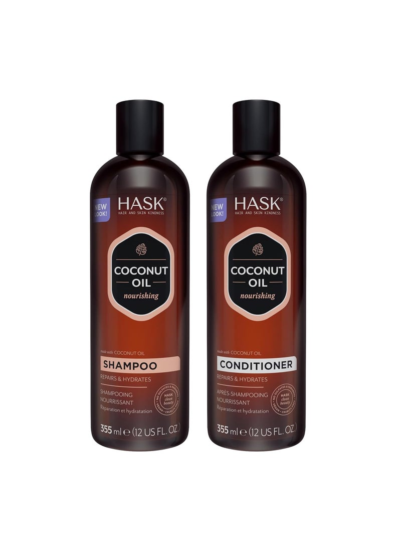 HASK COCONUT Nourishing Shampoo + Conditioner Set for All Hair Types, Color Safe, Gluten-Free, Sulfate-Free, Paraben-Free, Cruelty-Free - 1 Shampoo and 1 Conditioner