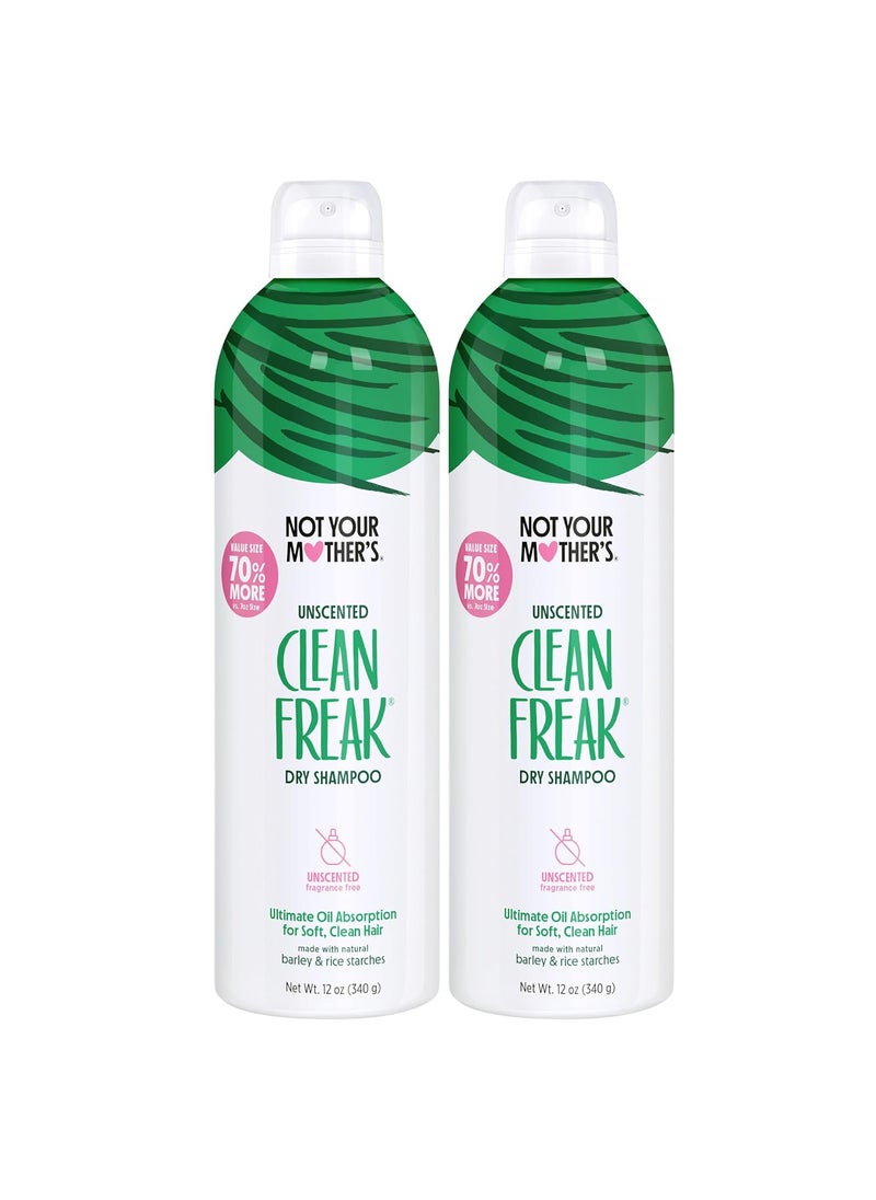 Not Your Mother's Clean Freak Unscented Dry Shampoo (2-Pack) - 12 oz - Refreshing Dry Shampoo - Instantly Absorbs Oil and Odor for Refreshed Hair