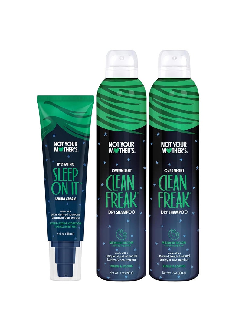 Not Your Mother's Overnight Clean Freak 2 Dry Shampoos and 1 Hydrating Sleep On It Serum Cream (3-Pack) - Hair Essentials for All Hair Types