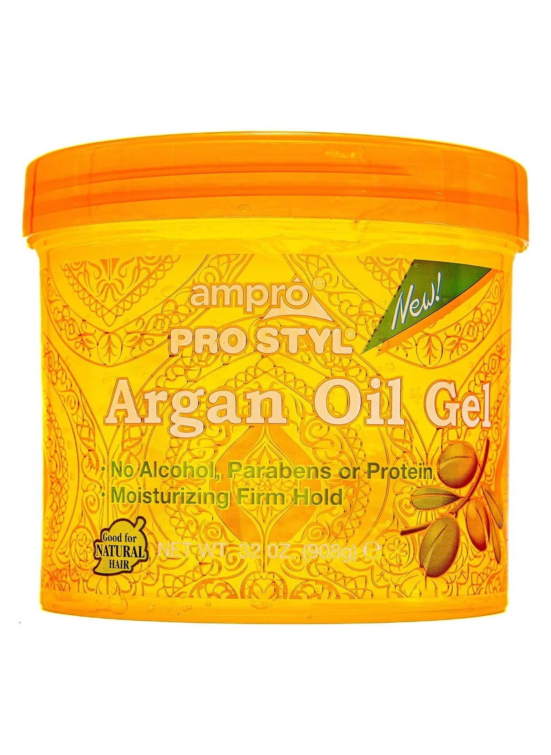 Ampro Pro Styl Argan Oil Styling Gel - Moisturizes and Conditions Your Strands - Non-Flaking, Alcohol Free, Vegan Formula - Creates Flexible, Touchable Hold for All Hair Textures - 32 oz