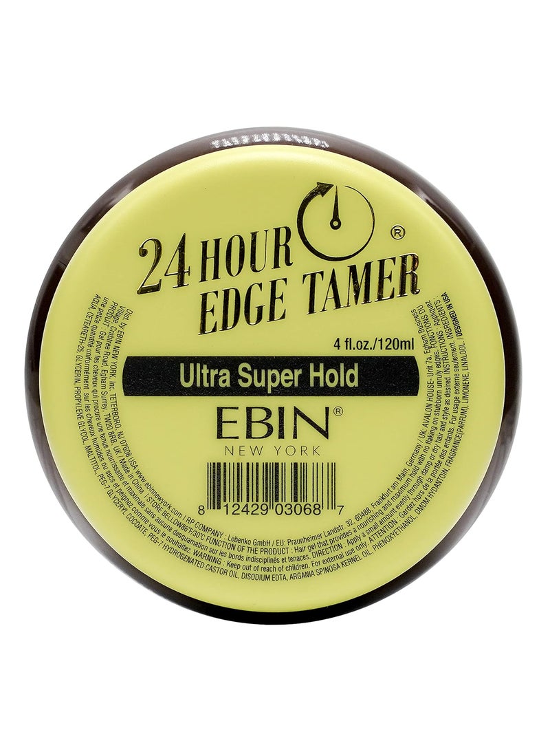 EBIN NEW YORK 24 Hour Edge Tamer Ultra Super Hold 4.0 fl.oz/120ml No Flaking, Smooth Shine, Argan & Castor Oil, Strong Edge Control Gel, Edge gel